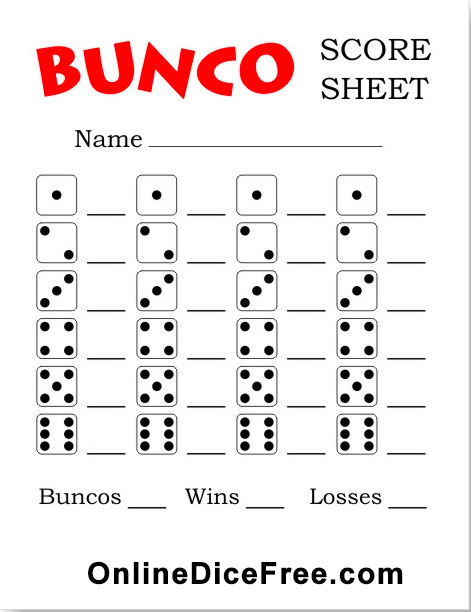 printable bunco card